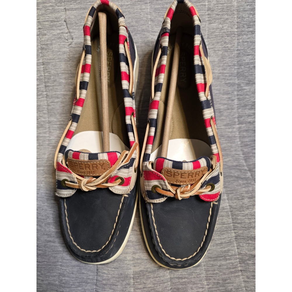 1455 Sperry Top-Sider Angelfish Navy Leather Striped Boat Shoes STS83600 Women 9